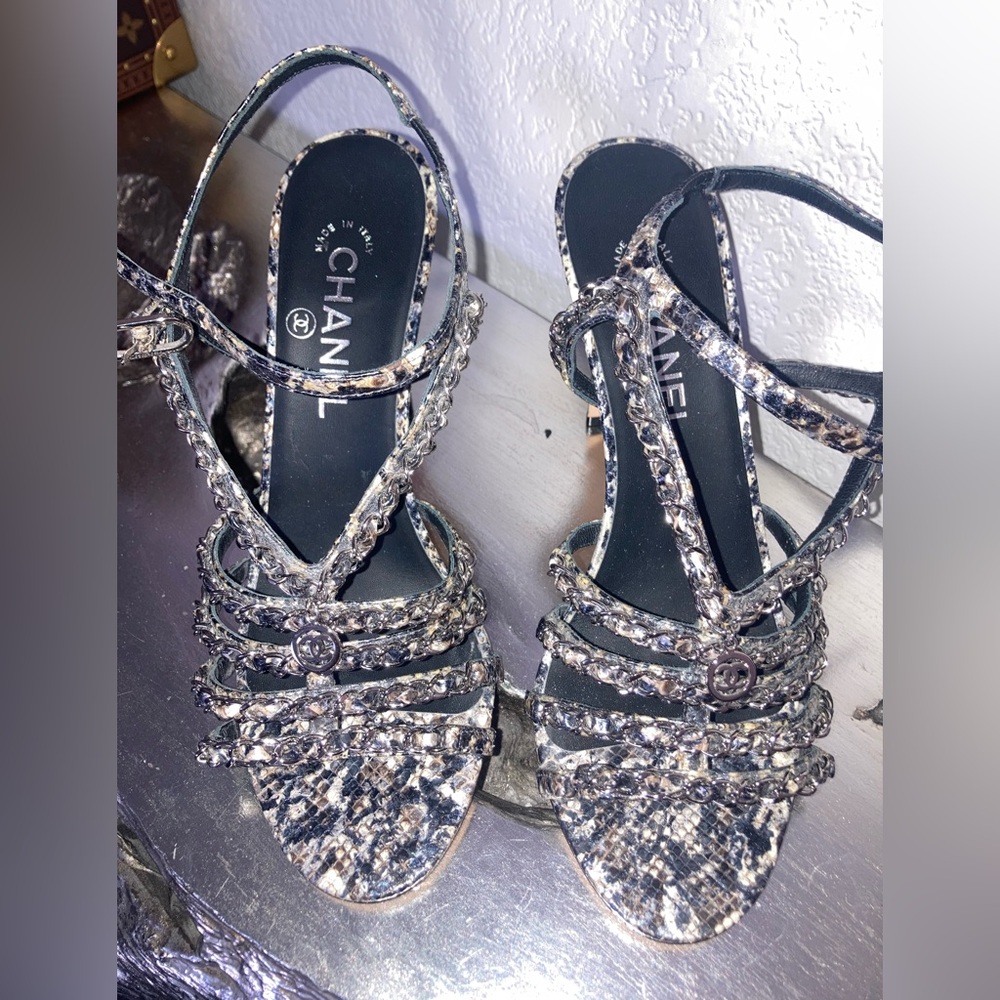 CHANEL python snake sandals with charms  39.5